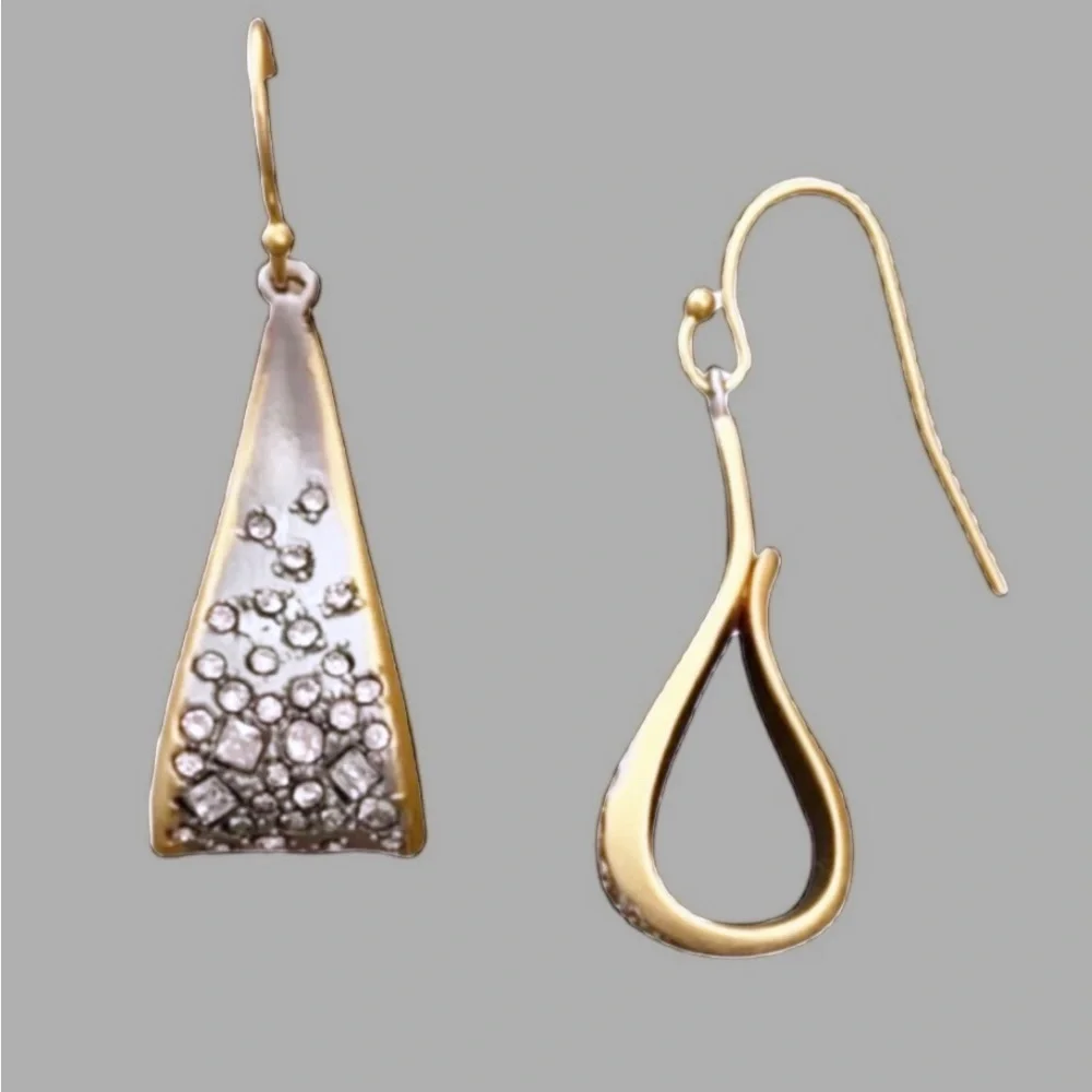 ALEXIS BITTAR • Ribbon Curl Bow Crystal Dusted Matte Silver Gold Drop Earrings